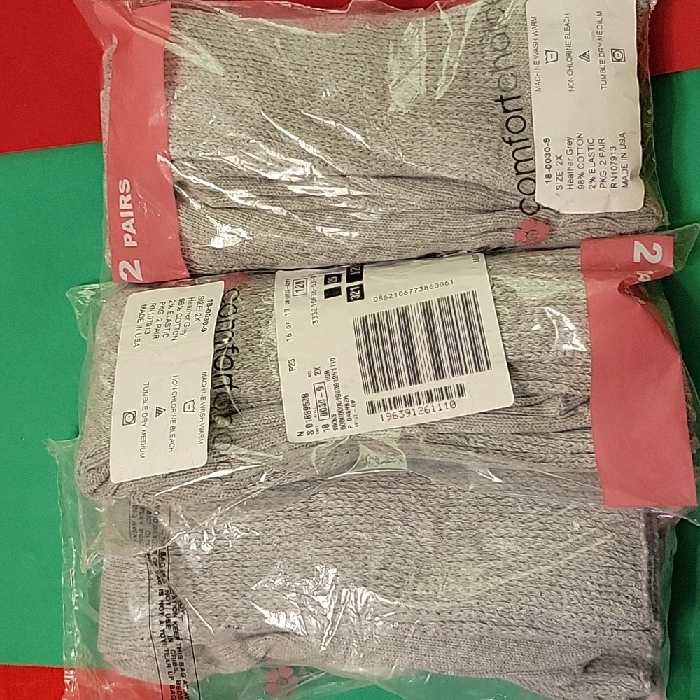 6 Pairs of 2 XL Comfort Choice Heather Grey Women's Socks